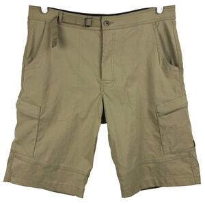 Prana Men's Cargo Shorts Large Tan‎ Nylon Spandex Zip Belted Outdoor Casual
